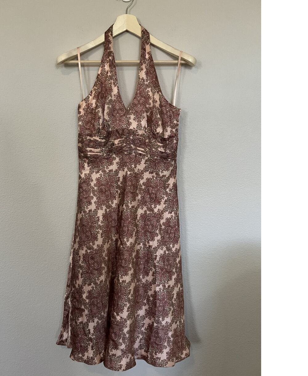 Vintage Y2K Ann Taylor Loft Silk Paisley Halter Dress Size 4